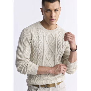 Buffalo David Bitton Men Wallaby Nep Yarn Cable Knit Sweater Pearl Size L